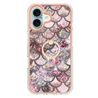 For iPhone 16 Plus Electroplating Pattern IMD TPU Shockproof Case with Rhinestone Ring Holder(Pink Scales) - 2