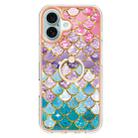 For iPhone 16 Plus Electroplating Pattern IMD TPU Shockproof Case with Rhinestone Ring Holder(Colorful Scales) - 2