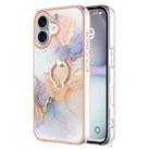 For iPhone 16 Plus Electroplating Pattern IMD TPU Shockproof Case with Rhinestone Ring Holder(Milky Way White Marble) - 1