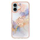 For iPhone 16 Plus Electroplating Pattern IMD TPU Shockproof Case with Rhinestone Ring Holder(Milky Way White Marble) - 2