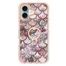 For iPhone 16 Electroplating Pattern IMD TPU Shockproof Case with Rhinestone Ring Holder(Pink Scales) - 2