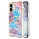 For iPhone 16 Electroplating Pattern IMD TPU Shockproof Case with Rhinestone Ring Holder(Milky Way Blue Marble) - 1