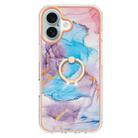 For iPhone 16 Electroplating Pattern IMD TPU Shockproof Case with Rhinestone Ring Holder(Milky Way Blue Marble) - 2