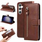 For Samsung Galaxy S23 FE 5G Fashion Calf Texture Zipper Leather Phone Case(Brown) - 1