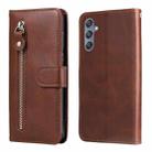 For Samsung Galaxy M34 5G Fashion Calf Texture Zipper Leather Phone Case(Brown) - 1