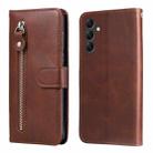 For Samsung Galaxy A15 Fashion Calf Texture Zipper Leather Phone Case(Brown) - 1