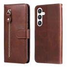 For Samsung Galaxy S24 Fashion Calf Texture Zipper Leather Phone Case(Brown) - 1