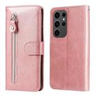 For Samsung Galaxy S24 Ultra Fashion Calf Texture Zipper Leather Phone Case(Rose Gold) - 1
