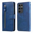 For Samsung Galaxy S24 Ultra Fashion Calf Texture Zipper Leather Phone Case(Blue) - 1