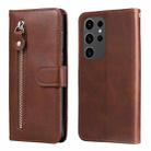 For Samsung Galaxy S24 Ultra Fashion Calf Texture Zipper Leather Phone Case(Brown) - 1
