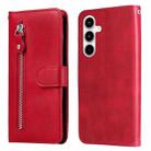For Samsung Galaxy A35 Fashion Calf Texture Zipper Leather Phone Case(Red) - 1