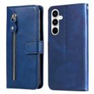 For Samsung Galaxy A35 Fashion Calf Texture Zipper Leather Phone Case(Blue) - 1