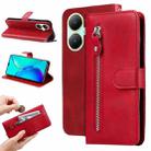 For vivo Y35+ Fashion Calf Texture Zipper Leather Phone Case(Red) - 1