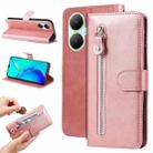 For vivo Y35+ Fashion Calf Texture Zipper Leather Phone Case(Rose Gold) - 1