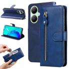 For vivo Y35+ Fashion Calf Texture Zipper Leather Phone Case(Blue) - 1