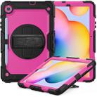 For Samsung Galaxy Tab S6 Lite P610 Shockproof Colorful Silicone + PC Protective Case with Holder & Shoulder Strap & Hand Strap & Pen Slot(Black+Rose Red) - 1