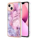 For iPhone 15 Plus Electroplating Marble Dual-side IMD Phone Case(Pink 013) - 1