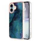 For iPhone 16 Plus Electroplating Marble Dual-side IMD Phone Case(Green 017) - 1