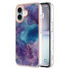 For iPhone 16 Plus Electroplating Marble Dual-side IMD Phone Case(Purple 016) - 1