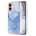 For iPhone 16 Plus Electroplating Marble Dual-side IMD Phone Case(Blue 018) - 1