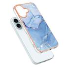 For iPhone 16 Plus Electroplating Marble Dual-side IMD Phone Case(Blue 018) - 3