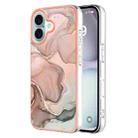 For iPhone 16 Plus Electroplating Marble Dual-side IMD Phone Case(Rose Gold 015) - 1