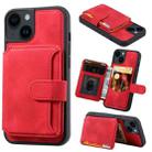 For iPhone 15 Plus Skin Feel Dream RFID Anti-theft PU Card Bag Phone Case(Red) - 1