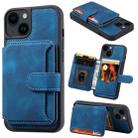 For iPhone 15 Plus Skin Feel Dream RFID Anti-theft PU Card Bag Phone Case(Peacock Blue) - 1