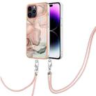 For iPhone 15 Pro Max Electroplating Marble Dual-side IMD Phone Case with Lanyard(Rose Gold 015) - 1