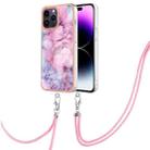 For iPhone 15 Pro Max Electroplating Marble Dual-side IMD Phone Case with Lanyard(Pink 013) - 1
