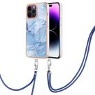 For iPhone 15 Pro Max Electroplating Marble Dual-side IMD Phone Case with Lanyard(Blue 018) - 1