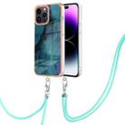 For iPhone 15 Pro Max Electroplating Marble Dual-side IMD Phone Case with Lanyard(Green 017) - 1