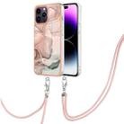 For iPhone 15 Pro Electroplating Marble Dual-side IMD Phone Case with Lanyard(Rose Gold 015) - 1