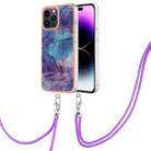 For iPhone 15 Pro Electroplating Marble Dual-side IMD Phone Case with Lanyard(Purple 016) - 1
