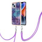 For iPhone 15 Plus Electroplating Marble Dual-side IMD Phone Case with Lanyard(Purple 016) - 1