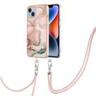 For iPhone 15 Electroplating Marble Dual-side IMD Phone Case with Lanyard(Rose Gold 015) - 1
