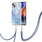 For iPhone 15 Electroplating Marble Dual-side IMD Phone Case with Lanyard(Blue 018) - 1
