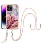 For iPhone 16 Pro Max Electroplating Marble Dual-side IMD Phone Case with Lanyard(Rose Red 014) - 2