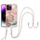 For iPhone 16 Pro Max Electroplating Marble Dual-side IMD Phone Case with Lanyard(Rose Gold 015) - 2