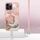 For iPhone 16 Pro Max Electroplating Marble Dual-side IMD Phone Case with Lanyard(Rose Gold 015) - 3