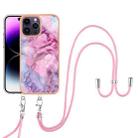 For iPhone 16 Pro Max Electroplating Marble Dual-side IMD Phone Case with Lanyard(Pink 013) - 2