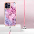 For iPhone 16 Pro Max Electroplating Marble Dual-side IMD Phone Case with Lanyard(Pink 013) - 3