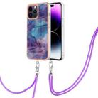 For iPhone 16 Pro Max Electroplating Marble Dual-side IMD Phone Case with Lanyard(Purple 016) - 1