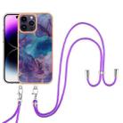 For iPhone 16 Pro Max Electroplating Marble Dual-side IMD Phone Case with Lanyard(Purple 016) - 2