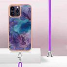 For iPhone 16 Pro Max Electroplating Marble Dual-side IMD Phone Case with Lanyard(Purple 016) - 3