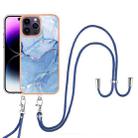 For iPhone 16 Pro Electroplating Marble Dual-side IMD Phone Case with Lanyard(Blue 018) - 2