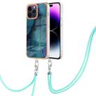 For iPhone 16 Pro Electroplating Marble Dual-side IMD Phone Case with Lanyard(Green 017) - 1