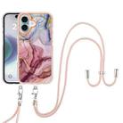 For iPhone 16 Plus Electroplating Marble Dual-side IMD Phone Case with Lanyard(Rose Red 014) - 2