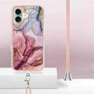 For iPhone 16 Plus Electroplating Marble Dual-side IMD Phone Case with Lanyard(Rose Red 014) - 3