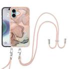 For iPhone 16 Plus Electroplating Marble Dual-side IMD Phone Case with Lanyard(Rose Gold 015) - 2